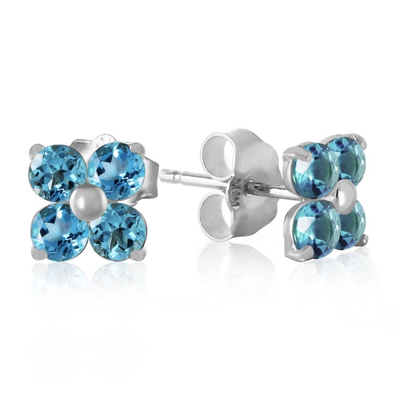 14K. SOLID GOLD STUD EARRINGS WITH BLUE TOPAZ